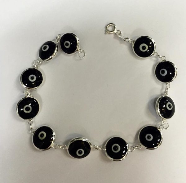 Pulsera plata ojos turcos negros