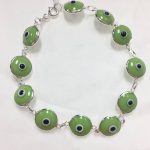 Pulsera plata ojos turcos verdes sanación dinero