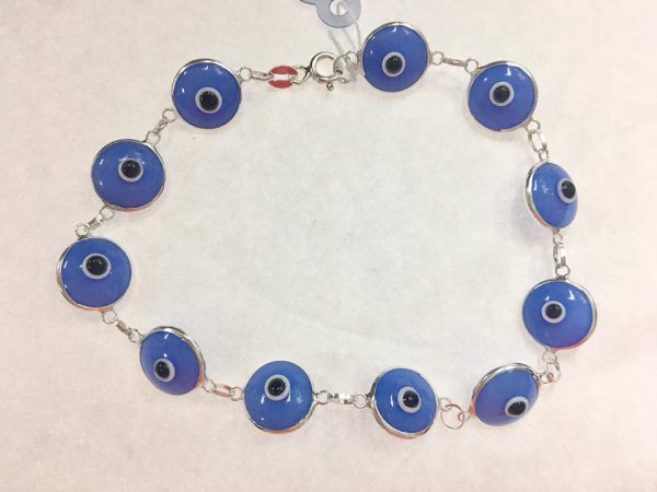 Pulsera plata ojos turcos violeta
