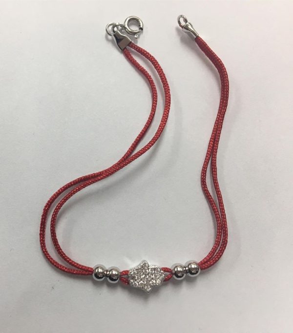 Pulsera plata hilo rojo  Mano cristal austríaco.