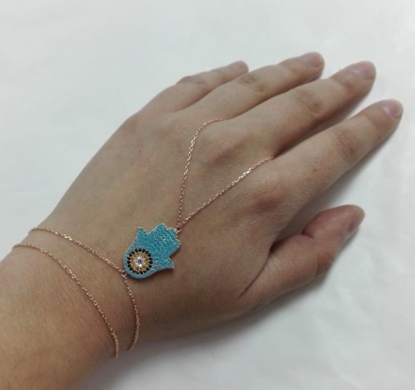 Pulsera anillo plata rosa mano