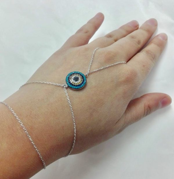 Pulsera anillo plata ojoturco de colores