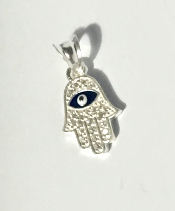Colgante plata Mano ojo pequeña .