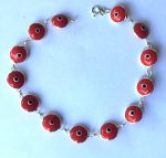 Large Pulsera plata ojos turcos rojos 22 cm