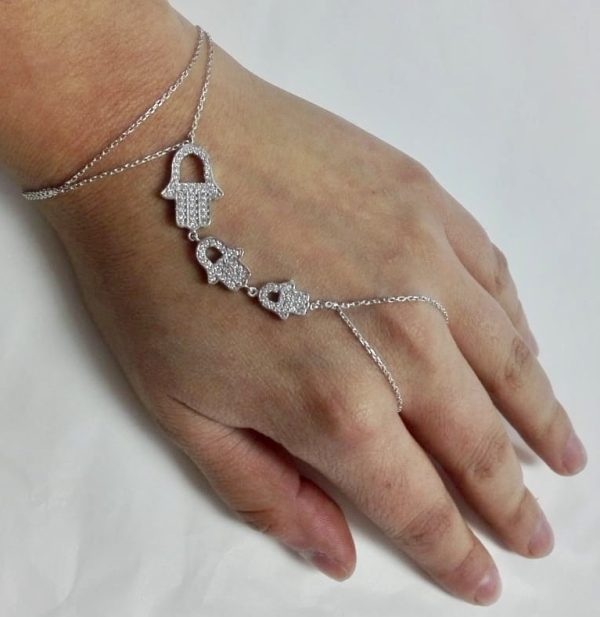 Pulsera anillo plata tres manos
