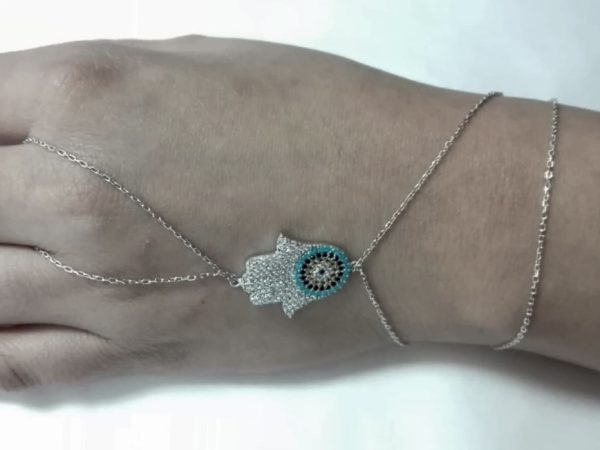 Pulsera anillo plata mano blanca cristal austríaco