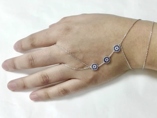 Pulsera anillo plata 3 ojos turcos