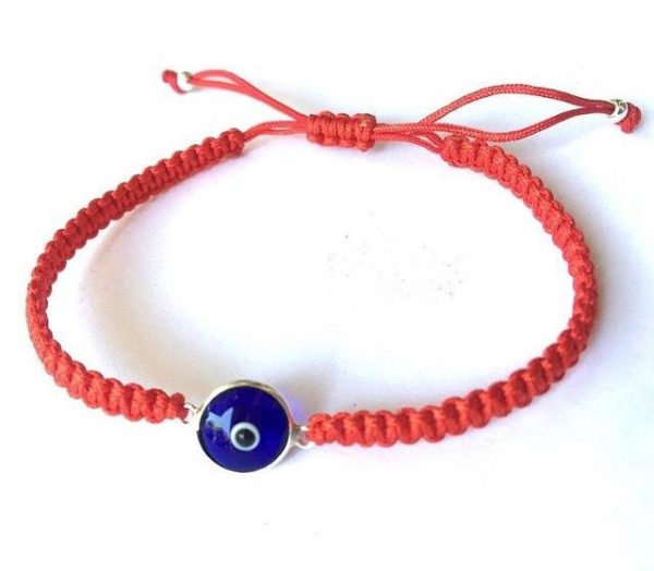 Pulsera ojo turco hilo rojo macramé Plata.